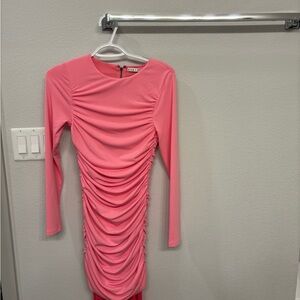 Alice + Olivia Pink Bodycon Ruched Long Sleeve Cocktail Dress